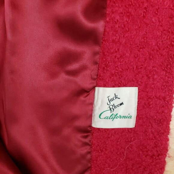 Vintage Jack Bloom Mohair Wool Boucle Coat Womens S Red Nubby Bracelet Sleeve - Picture 9 of 12